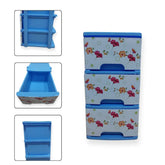Floral-patterned storage cabinet with blue accents